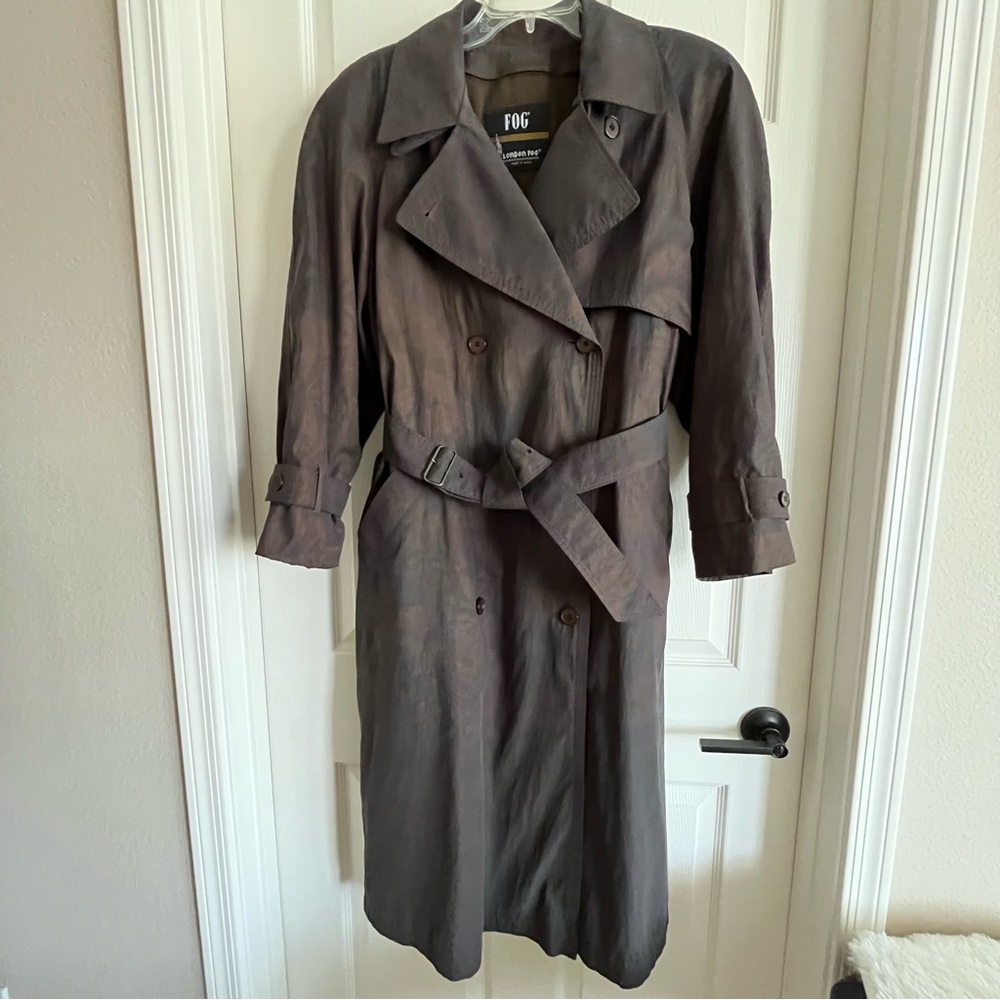 London Fog long trench marbled chocolate brown and dark gray